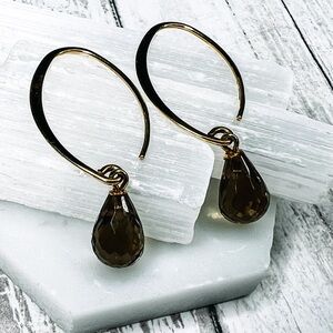 For L - 14k Yellow Gold Smoky Quartz Briolette Earrings